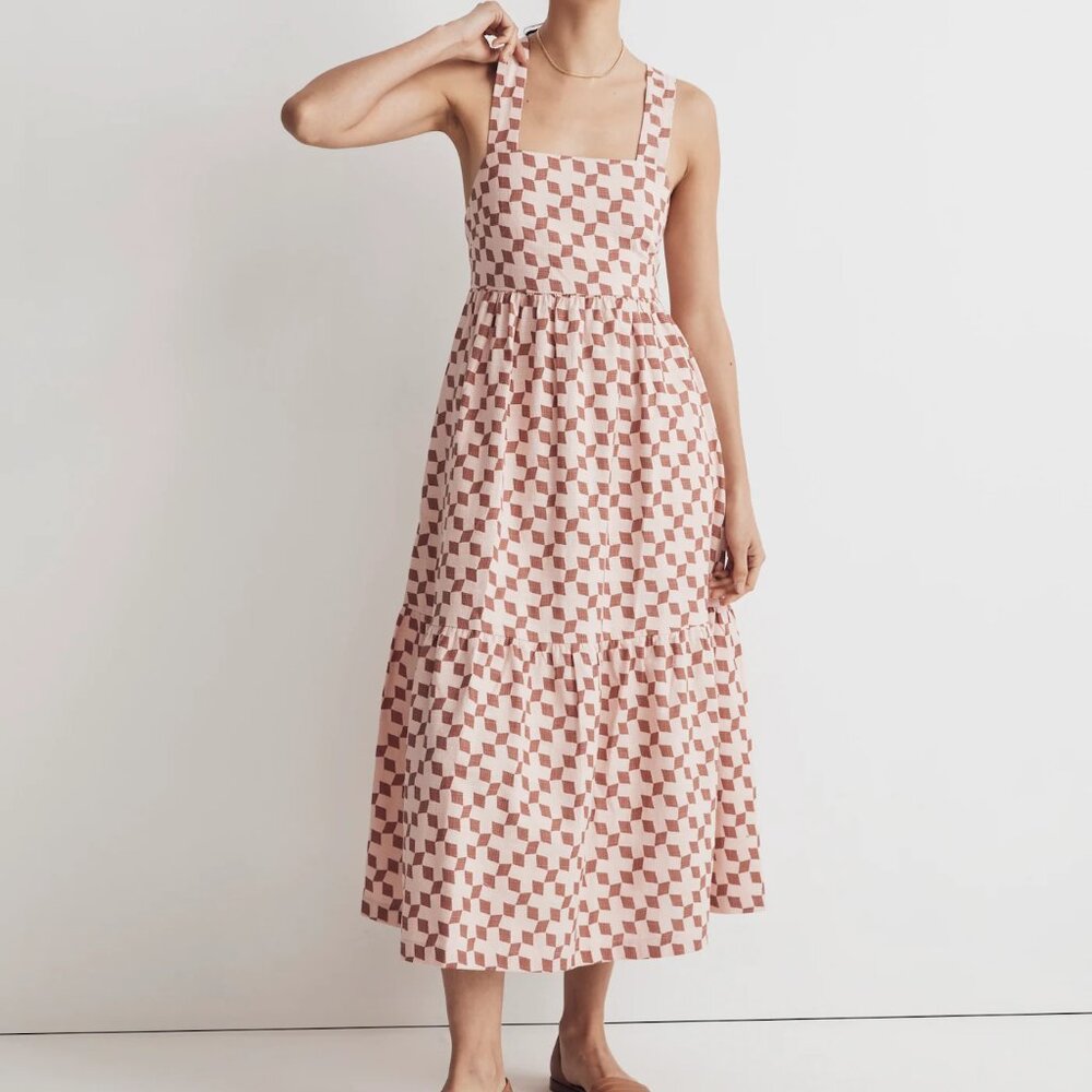 Madewell Pink Brown Geo Print Cicely Tiered Maxi Dress‎